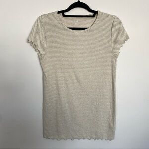 Gap Cream And Gold Striped Short Sleeve Tee